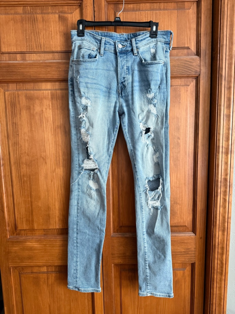 &Denim Distressed Skinny Jeans Light Wash Size 32
